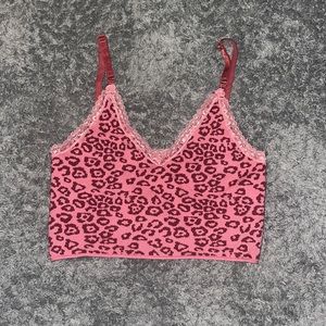 Crop tank top - pink leopard print